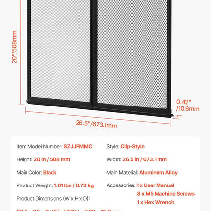 RV Screen Door Protector, 673.1 x 508 mm Door Grille, Easy to Install and Disassemble, Reinforced Breathable Protective Mesh, Aluminum Alloy Camper RV Entry Protector for Pet Protection, Black.