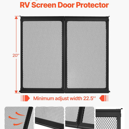 RV Screen Door Protector, 571.5 x 508 mm Door Grille, Easy to Install and Disassemble, Reinforced Breathable Protective Mesh, Aluminum Alloy Camper RV Entry Protector for Pet Protection, Black.
