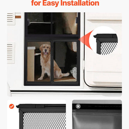 RV Screen Door Protector, 571.5 x 508 mm Door Grille, Easy to Install and Disassemble, Reinforced Breathable Protective Mesh, Aluminum Alloy Camper RV Entry Protector for Pet Protection, Black.