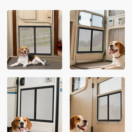 RV Screen Door Protector, 571.5 x 508 mm Door Grille, Easy to Install and Disassemble, Reinforced Breathable Protective Mesh, Aluminum Alloy Camper RV Entry Protector for Pet Protection, Black.
