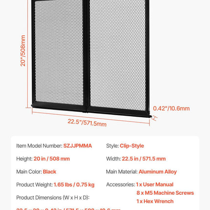 RV Screen Door Protector, 571.5 x 508 mm Door Grille, Easy to Install and Disassemble, Reinforced Breathable Protective Mesh, Aluminum Alloy Camper RV Entry Protector for Pet Protection, Black.
