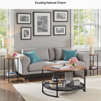3 Pieces Round Coffee Table Set 80 cm with 2 End Tables for Living Room.