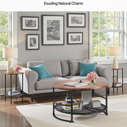 3 Pieces Round Coffee Table Set 80 cm with 2 End Tables for Living Room.