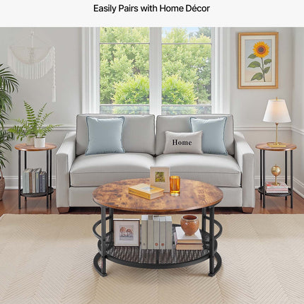 3 Pieces Round Coffee Table Set 80 cm with 2 End Tables for Living Room.