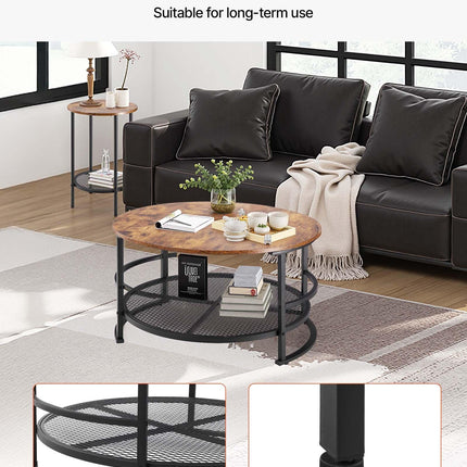 3 Pieces Round Coffee Table Set 80 cm with 2 End Tables for Living Room.
