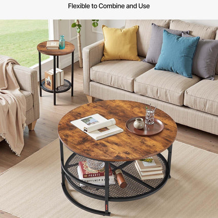 3 Pieces Round Coffee Table Set 80 cm with 2 End Tables for Living Room.