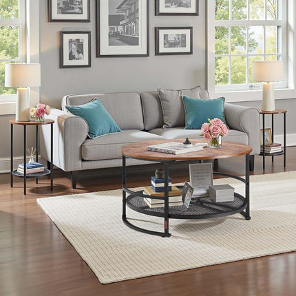 3 Pieces Round Coffee Table Set 80 cm with 2 End Tables for Living Room.