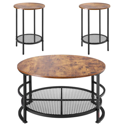 3 Pieces Round Coffee Table Set 80 cm with 2 End Tables for Living Room.