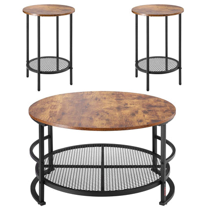 3 Pieces Round Coffee Table Set 80 cm with 2 End Tables for Living Room.