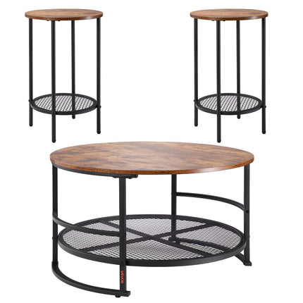 3 Pieces Round Coffee Table Set 80 cm with 2 End Tables for Living Room.