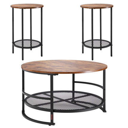 3 Pieces Round Coffee Table Set 80 cm with 2 End Tables for Living Room.