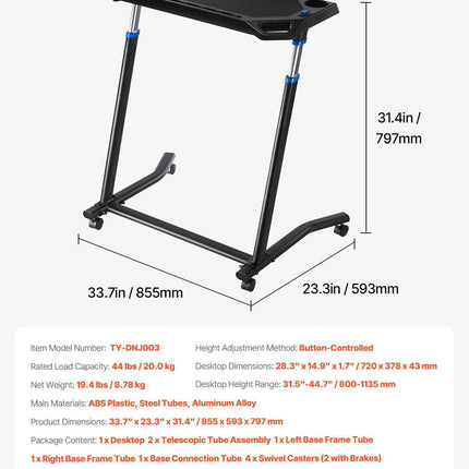 Mobile Cycling Desk Foldable Bike Trainer Fitness Desk with Lockable Wheel.