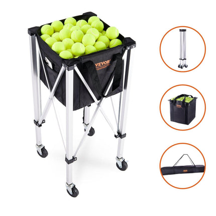 Foldable Tennis Ball Hopper, Holds 150 Tennis Balls, Lightweight Aluminum Alloy Tennis Ball Basket Cart with Wheels, Removable Bag, Carry Bag, Portable Sports Teaching Cart for Tennis Player.