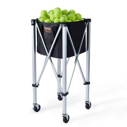 Foldable Tennis Ball Hopper, Holds 150 Tennis Balls, Lightweight Aluminum Alloy Tennis Ball Basket Cart with Wheels, Removable Bag, Carry Bag, Portable Sports Teaching Cart for Tennis Player.