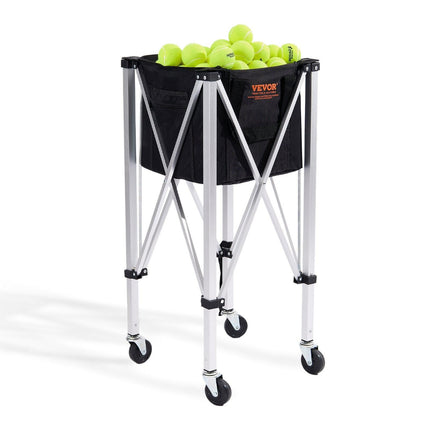 Foldable Tennis Ball Hopper, Holds 180 Tennis Balls, Lightweight Aluminum Alloy Tennis Ball Basket Cart with Wheels, Removable Bag, Carry Bag, Portable Sports Teaching Cart for Tennis Player.