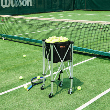 Foldable Tennis Ball Hopper, Holds 180 Tennis Balls, Lightweight Aluminum Alloy Tennis Ball Basket Cart with Wheels, Removable Bag, Carry Bag, Portable Sports Teaching Cart for Tennis Player.