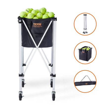 Foldable Tennis Ball Hopper, Holds 180 Tennis Balls, Lightweight Aluminum Alloy Tennis Ball Basket Cart with Wheels, Removable Bag, Carry Bag, Portable Sports Teaching Cart for Tennis Player.
