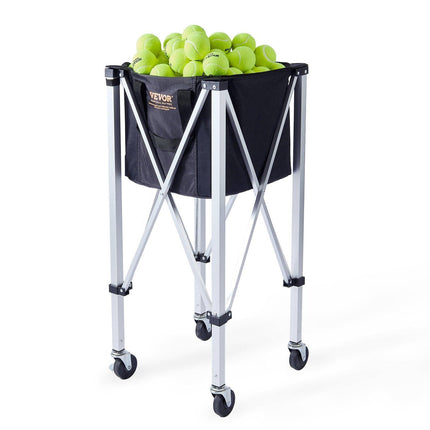 Foldable Tennis Ball Hopper, Holds 180 Tennis Balls, Lightweight Aluminum Alloy Tennis Ball Basket Cart with Wheels, Removable Bag, Carry Bag, Portable Sports Teaching Cart for Tennis Player.