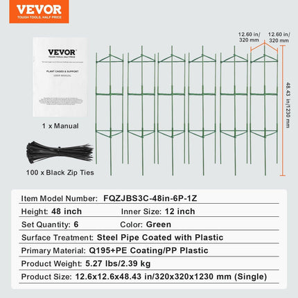6 Packs Tomato Cages for Garden, 1230 mm Tomato Trellis Plant Stakes Support, Stackable Tall Plant Support Cage, for Raised Garden Bed, Vegetables Flowers and Climbing Plants.