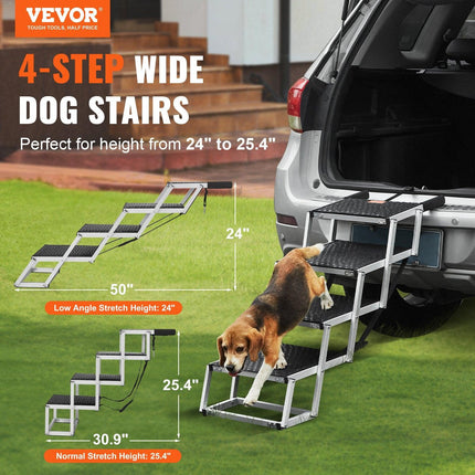 Dog Stair for Cars 4-step Folding Dog Steps Aluminum Loads up to 150 lbs, Foldable 24-25.4 in Adjustable Height.