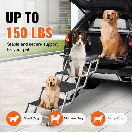 Dog Stair for Cars 4-step Folding Dog Steps Aluminum Loads up to 150 lbs, Foldable 24-25.4 in Adjustable Height.