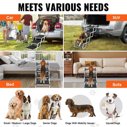 Dog Stair for Cars 4-step Folding Dog Steps Aluminum Loads up to 150 lbs, Foldable 24-25.4 in Adjustable Height.