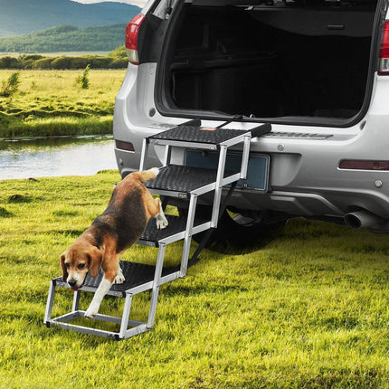 Dog Stair for Cars 4-step Folding Dog Steps Aluminum Loads up to 150 lbs, Foldable 24-25.4 in Adjustable Height.