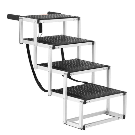 Dog Stair for Cars 4-step Folding Dog Steps Aluminum Loads up to 150 lbs, Foldable 24-25.4 in Adjustable Height.