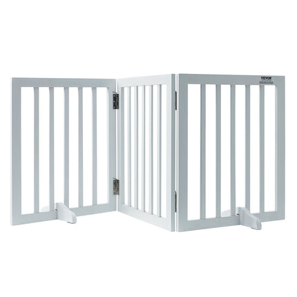 Free Standing Dog Gate, 24" H x 60" W Freestanding Pet Gate, 3 Panels Foldable Dog Gate for Wide and Narrow Passageways, Expandable Dog Barrier with Silent Foot Support for Indoor, White.
