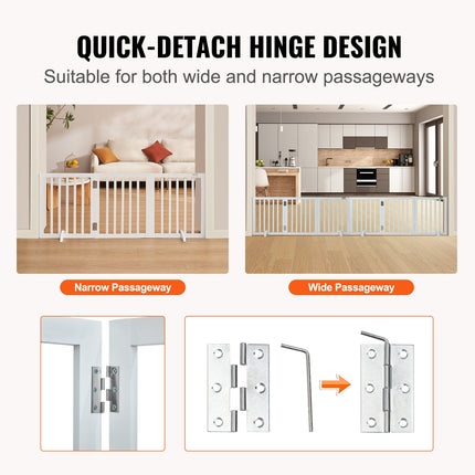Free Standing Dog Gate, 24" H x 60" W Freestanding Pet Gate, 3 Panels Foldable Dog Gate for Wide and Narrow Passageways, Expandable Dog Barrier with Silent Foot Support for Indoor, White.