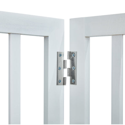 Free Standing Dog Gate, 24" H x 60" W Freestanding Pet Gate, 3 Panels Foldable Dog Gate for Wide and Narrow Passageways, Expandable Dog Barrier with Silent Foot Support for Indoor, White.