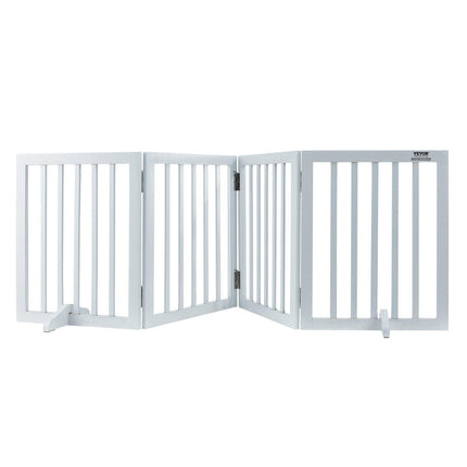 Free Standing Dog Gate, 24" H x 80.3" W Freestanding Pet Gate, 4 Panels Foldable Dog Gate for Wide and Narrow Passageways, Expandable Dog Barrier with Silent Foot Support for Indoor, White.