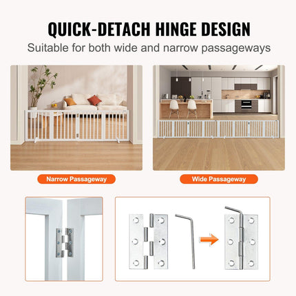 Free Standing Dog Gate, 24" H x 80.3" W Freestanding Pet Gate, 4 Panels Foldable Dog Gate for Wide and Narrow Passageways, Expandable Dog Barrier with Silent Foot Support for Indoor, White.