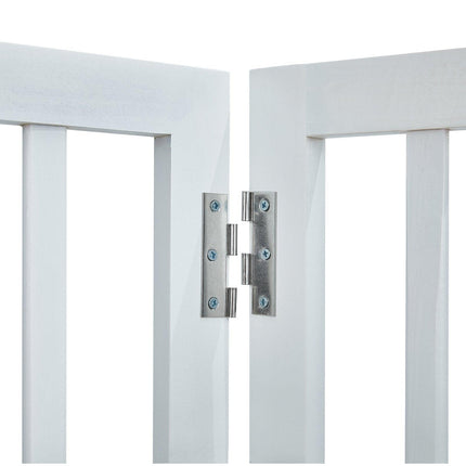 Free Standing Dog Gate, 24" H x 80.3" W Freestanding Pet Gate, 4 Panels Foldable Dog Gate for Wide and Narrow Passageways, Expandable Dog Barrier with Silent Foot Support for Indoor, White.