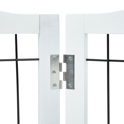 Free Standing Dog Gate, 32" H x 96.5" W Freestanding Pet Gate, 4 Panels Foldable Dog Gate for Wide and Narrow Passageways, Expandable Dog Barrier with Silent Foot Support for Indoor, White.