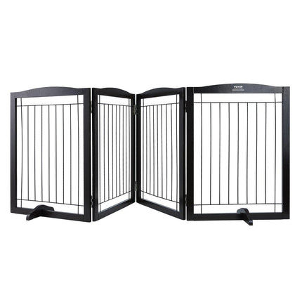 Free Standing Dog Gate 32x96.5 inch Freestanding Pet Gate Foldable Brown.
