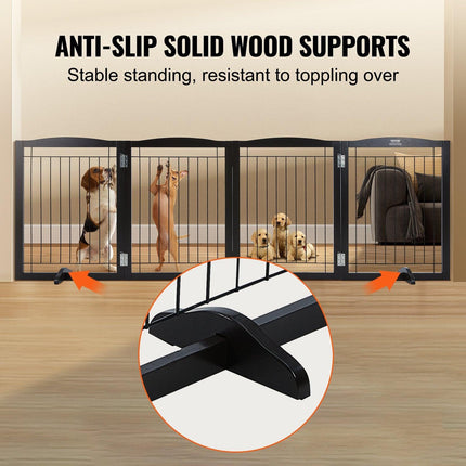 Free Standing Dog Gate 32x96.5 inch Freestanding Pet Gate Foldable Brown.