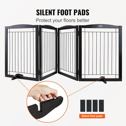 Free Standing Dog Gate 32x96.5 inch Freestanding Pet Gate Foldable Brown.