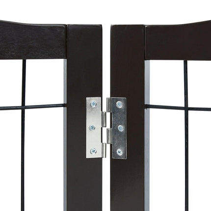 Free Standing Dog Gate 32x96.5 inch Freestanding Pet Gate Foldable Brown.