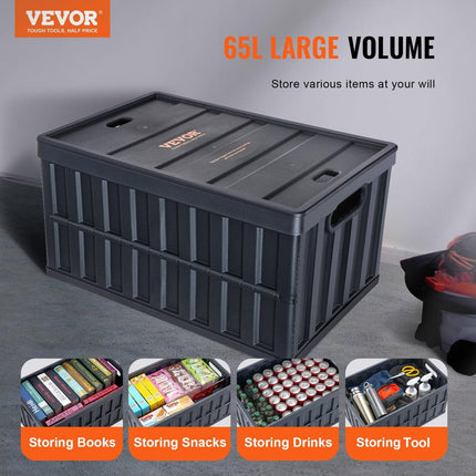 Collapsible Storage Bins with Lids, 65L 3 Packs, Folding Plastic Stackable Utility Crates with Handles, Large Heavy Duty Containers for Clothes, Toys, Books, Snack, Shoes, and Grocery Organizing.