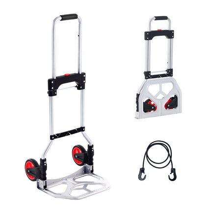 Folding Hand Truck, 80 kg Load Capacity, Aluminum Portable Cart, Convertible Hand Truck and Dolly with Telescoping Handle and Rubber Wheels, Ultra Lightweight Super Strong for Moving Warehouse.