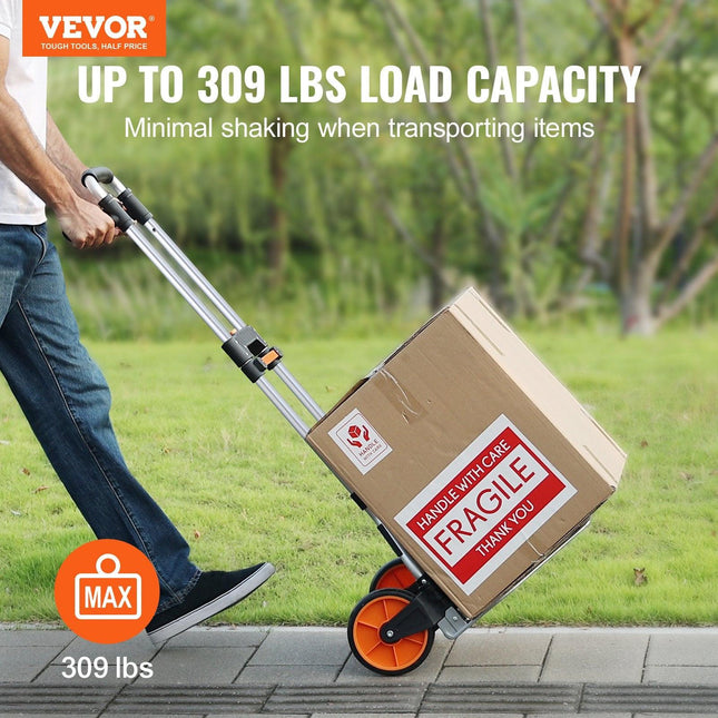 Folding Hand Truck, 140 kg Load Capacity, Aluminum Portable Cart, Convertible Hand Truck and Dolly with Telescoping Handle and PP+TPR Wheels, Ultra Lightweight Super Strong for Moving Warehouse.