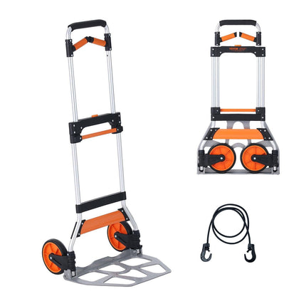 Folding Hand Truck, 140 kg Load Capacity, Aluminum Portable Cart, Convertible Hand Truck and Dolly with Telescoping Handle and PP+TPR Wheels, Ultra Lightweight Super Strong for Moving Warehouse.
