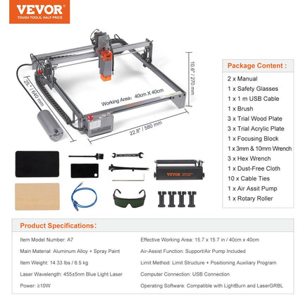 Laser Engraver, 10W Output Laser Engraving Machine, 15.7" x 15.7" Large Working Area, 10000mm/min Movement Speed, Compressed Spot with Rotary Roller, Laser Cutter for Wood, Metal, Acrylic.