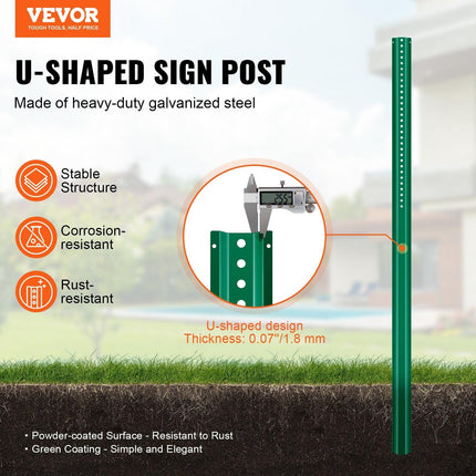 6FT U-Channel Sign Post, 4Pack Green Heavy Duty Steel Fixed Fence Post, Steel Fence U-Channel Sign for Garden, Courtyard, Farm or Traffic Intersection.