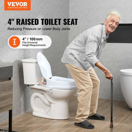 Raised Toilet Seat, 100 mm Height Raised, 136 kg Weight Capacity, Universal Toilet Seat Riser, Screw Rod Locking, with Toilet Seat, for Elderly, Handicap, Patient, Pregnant, Medical.