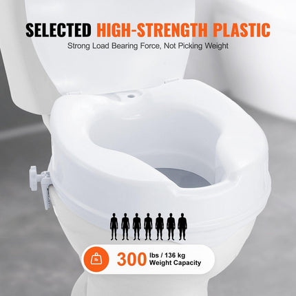 Raised Toilet Seat, 100 mm Height Raised, 136 kg Weight Capacity, Universal Toilet Seat Riser, Screw Rod Locking, with Toilet Seat, for Elderly, Handicap, Patient, Pregnant, Medical.
