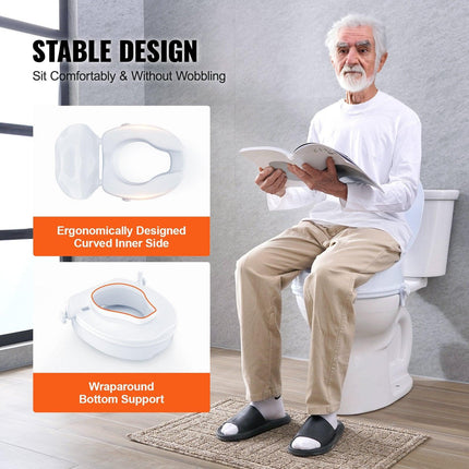 Raised Toilet Seat, 100 mm Height Raised, 136 kg Weight Capacity, Universal Toilet Seat Riser, Screw Rod Locking, with Toilet Seat, for Elderly, Handicap, Patient, Pregnant, Medical.