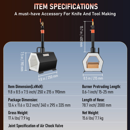 Propane Forge Portable, Single Burner Tool and Knife Making, Large Capacity Blacksmith Farrier Forges, Mini Furnace Blacksmithing, Gas Forging Tools and Equipment, Complete Kit.