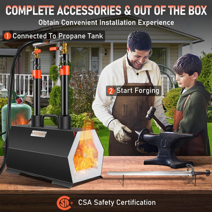 Propane Forge Portable, Double Burner Tool and Knife Making, Large Capacity Blacksmith Farrier Forges, Mini Furnace Blacksmithing, Gas Forging Tools and Equipment, Complete Kit.